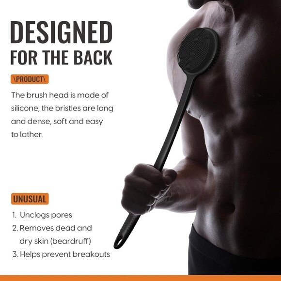 Silicone Back Scrubber for Shower, Silicone Face Scrubber for Men,17in Lengthen - Picture 3 of 6